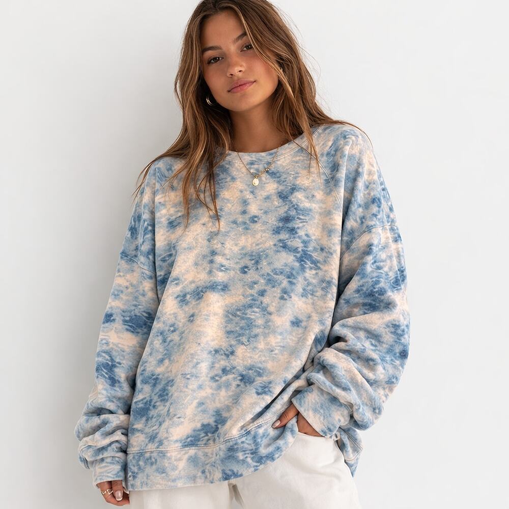 Orvis Womens Blue White Tie Dye Crewneck Sweatshirt Oversized Pullover Size M